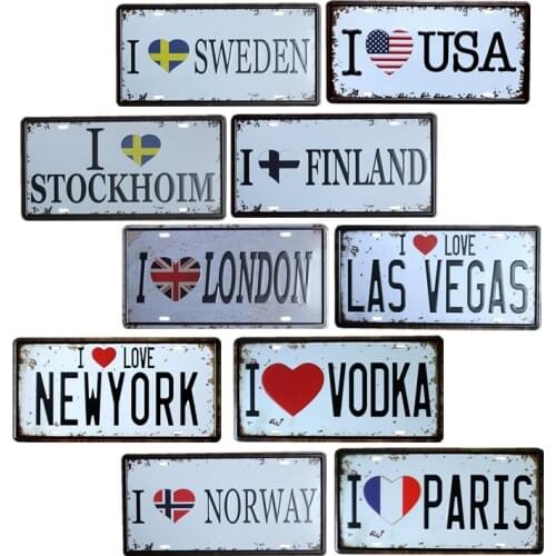 I LOVE LONDON vintage License Plates PARIS Metal Signs Plaque Wall Decoration Bar Pub Club Decorative Home Decor 15x30cm