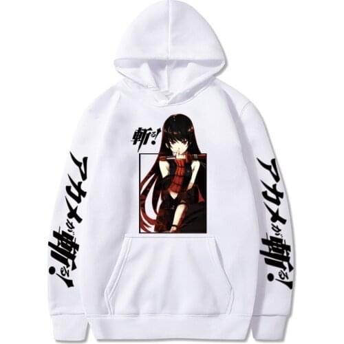 Funny Anime Akame Ga Kill Akame Hoodies Cool Girl Cartoon Print Pullover Hoody Fashion High Street Winter Casual Men Sweatshirts
