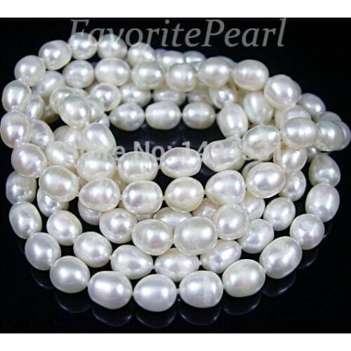 Pearl Necklace - 46 Inches 7.5-8.0mm x 9.0-10mm AA White Long Pearl Necklace - Wholesale Jewelry Free Shipping