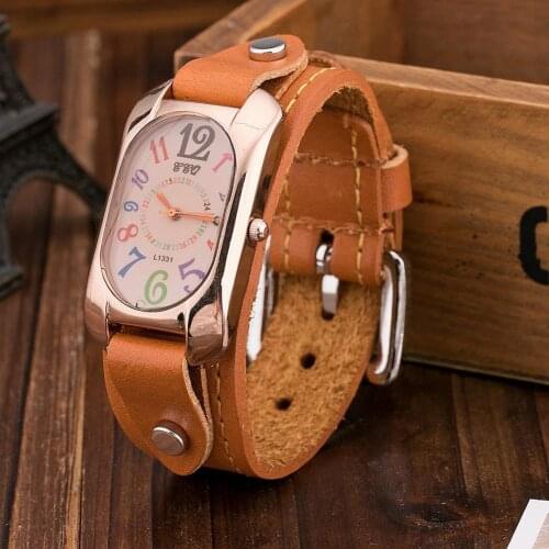 Vintage Faux Leather Women Multi-color Time Scales Analog Quartz Wrist Watch Rectangle shape horloges vrouwen Ladies Dress Clock