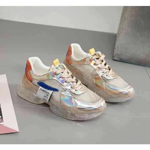 Womens Shoes Transparent Color-changing Sneakers Crystal Jelly Rainbow Bottom Daddy Shoes Trendy Fashion Explosive Casual Shoes