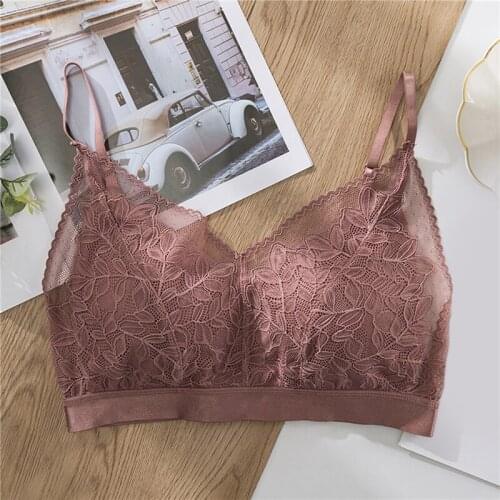 Women Lace Wirefree Bra Sexy Backless Mesh Thin Cup Bras Lingerie Comfort Bralette Padded Bras Serum Seamless Girls Underwear