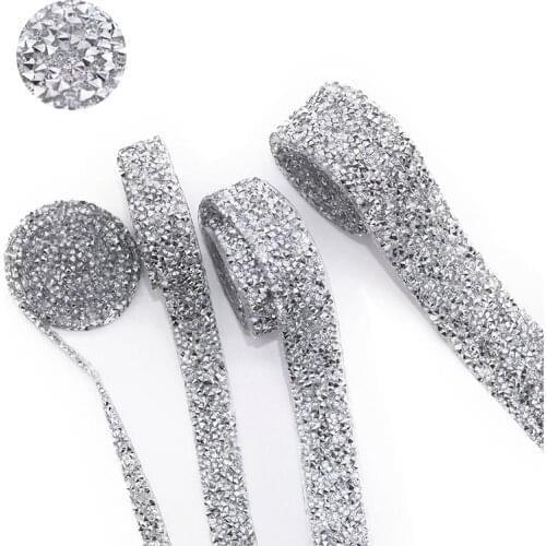 1 Yard Sewing Trim Crystal Motif Strass Hot Fix Rhinestone Tape Crystal Ribbon With Rhinestones Iron On Appliques For Dresses
