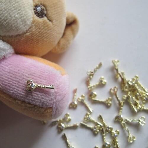 MD-378 10pcs Fancy Crystal Rhinestone Gold Key Deco Metal Charms Metal Deco Charms Nail Art