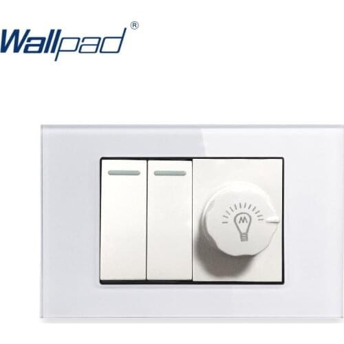 2 Gang 2 Way With Dimmer Wall light Switch Wallpad Luxury Tempered Glass Panel Rocker Button 118*75mm 16A AC 110-250V