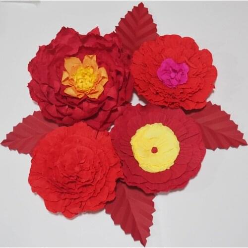 2018 Giant Crepe Paper Flowers Artificial Flowers 4PCS+Leaves 4PCS For Wedding & Event Backdrop Baby Nursery Photography