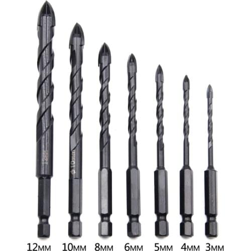 3/4/5/6/8/10/12mm Cross Hex Tile Drill Bits Hole Opener for Glass Brick Wall Ceramic Concrete Hole Opener Hard Alloy Triangle Bi