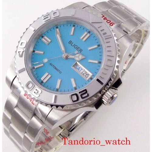 40mm Bliger Black Dial 24Jewels Japan NH36A New Automatic Men Watch Sapphire Glass Date Week Window Jubilee Bracelet