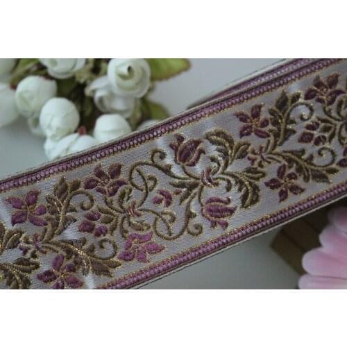 5yards/lot wide 6cm Woven Jacquard Ribbon pink flowers pattern curtain and clothing accessory LS-4043
