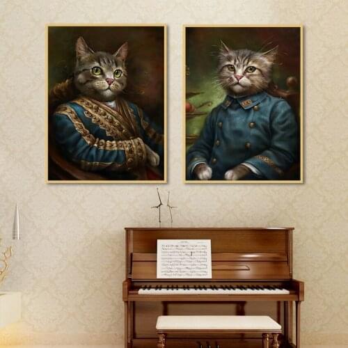 Noble Gentleman Mr. Cat Artistic Wall Picture Dark Background Animal Canvas Art Poster Nordic Painting Modern Home Decoration