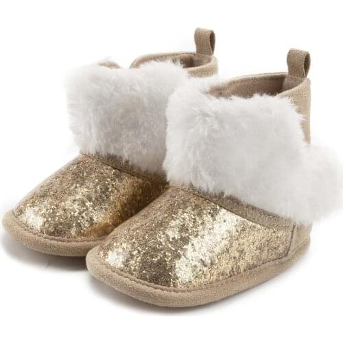 Baby Boy Girl Boots Shoes Fashion Winter Warm Snow Soft Boots Solid Color Elegant Sequins Knitting Cotton Wool Half Boots 0-18M