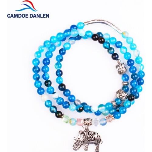 Dominated Natural Crystal Round Beads Charms bracelet Female Vintage Fashion Multi-layer Blue Tourmaline Buddha Head Bracelet