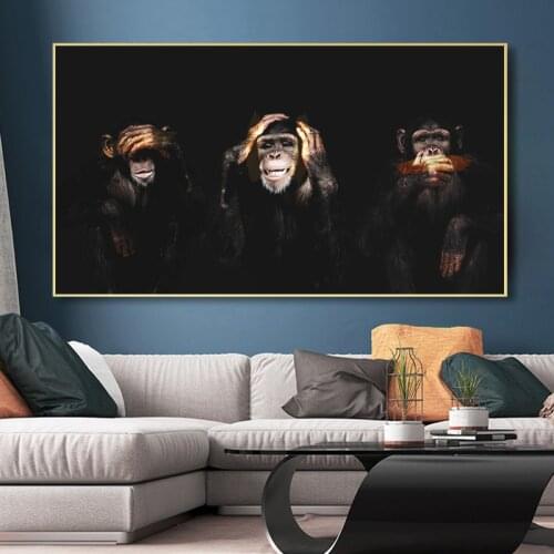 Black Monkey Gorilla Pictures Animal Art Posters Prints Oil Painting on Canvas Wall Pictures For Living Room Home Cuadros Decor