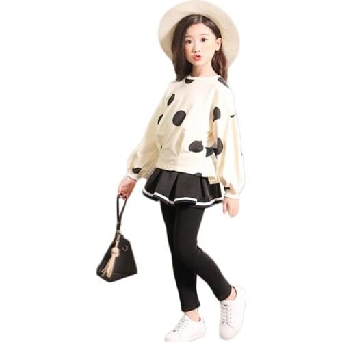 Dots Girls Clothing Sets Autumn Casual Fashion Long Sleeve Sweater And Pants 2Pcs Little Princess Birthday Present Party Suits