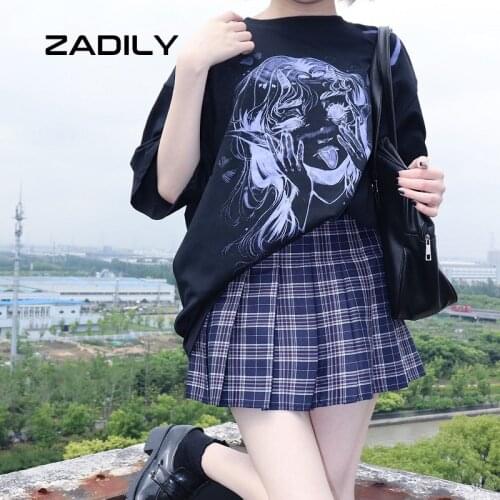 Y2K Japan Style anime Oversize Black Women T Shirt 2021 Summer Loose Short Sleeve Round Neck Cotton T Shirts Harajuku JK Top Tee