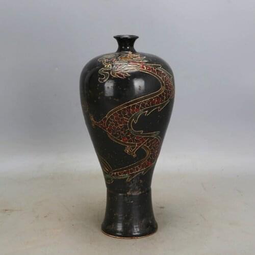 Song Dynasty Black Glaze Handmade Dragon Porcelain Vase Old Imitation Antique Porcelain Ancient Ornaments
