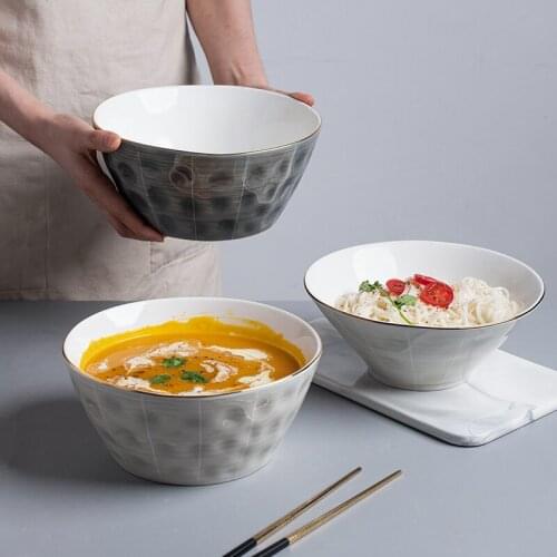 Noodle bowl, soup bowl, large bowl, household hat bowl, 8-inch European light luxury Phnom Penh ceramic tableware, Japanese rame