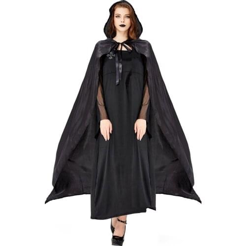 Halloween Cloak Witch Costume Queen Evil Ghost Vampire Robe Mage Nun Black Stage Performance Costume