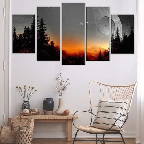 Forest Landscape Canvas Painting Home Decoration Poster Five-Piece Wall Picture for Living Room Decor Fire Posters and Prints
