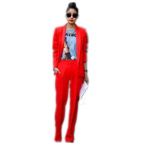 Jacket+Pants Red Women Business Suits Blazer Female Office Uniform 2 Piece Suits Ladies Winter Formal Suits Women Trouser Suit