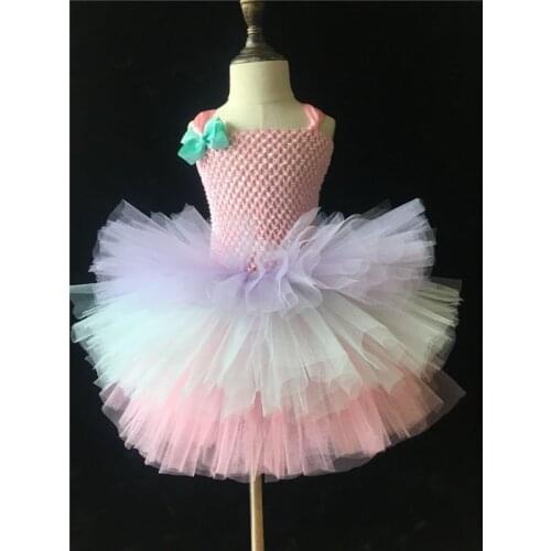 Lovely Girls 3Layers Cake Tutu Dress Baby Fluffy Crochet Tulle Tutus Ball Gown with Ribbon Bow Kids Birthday Party Dress Clothes