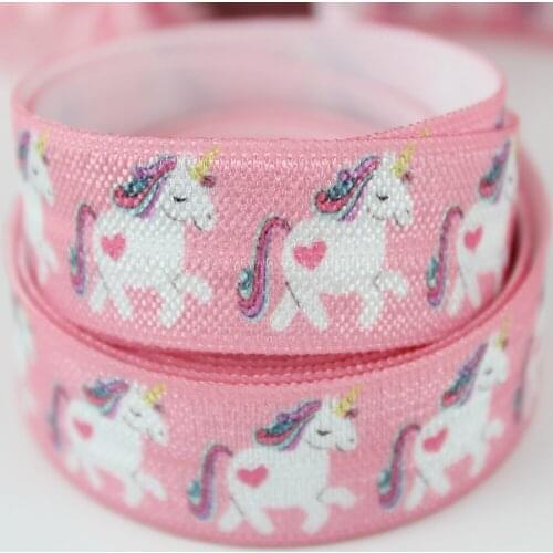 Custom 16mm heat transfer unicorn printed elastic sewing ribbon polyester ribbon 50 yards