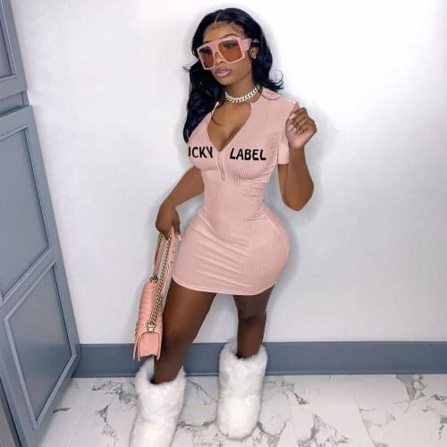 Casual Women Dress Print Letter Mini Dress Short Sleeve Knit Ribbed Streetwear Summer Clothes For Women Outfit