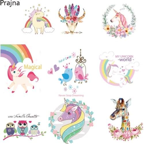 Prajna Flower Cartoon Patch Unicorn Patches For Clothes Cheap Thermal Transfer Patches T-shirt Dresses Washable iron on transfer