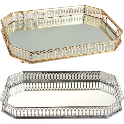 Rectangle Mirror Tray Cosmetic Perfume Storage Plates Perfume Retro Vanity Mirror Tray for Display Jewelry Dresser Mirror Decor