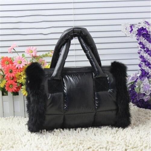 Down Bag Winter New Casual Rabbit Fur Female Bag Space Cotton Ladies Shoulder Bags Fashion High Quality Women Purse and Handbags