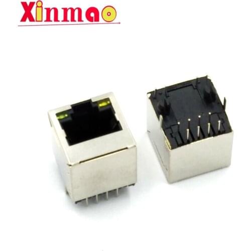 RJ45 Shielded Network Socket With Lamp Straight Leg Crystal Head Interface Network port 8P8C Copper Shell Vertical 180 Degrees