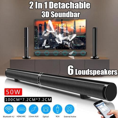 50W Detachable Wireless bluetooth Soundbar Bass Speaker Stereo Support RCA AUX HDMI Home Theatre Computer/PC Wall Subwoofer