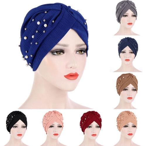 New Women Indian Arab Wrap Women Muslim Turban Caps Pearl Twisted Hijab Bonnet Inner Hijab Caps muslim Headdress Ready To Wear