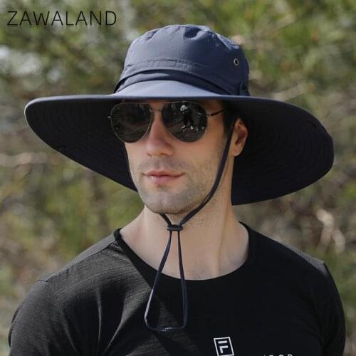 Zawaland Men Outdoor Mountaineering Hat Casual Sun Protection Bucket Hats Big Brim Travel Cap Adjustable Fishing Hiking Hat Male