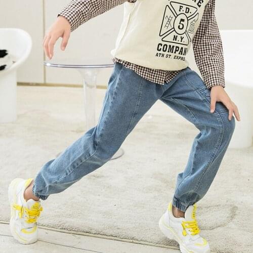 Fashion Teenage Boys Blue Jeans Trousers Spring Fall 2021 Cotton Denim Pants for Kids Girls Solid Color Children Sport Clothes