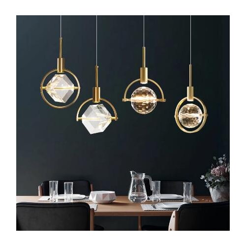Nordic restaurant lamp single head round bedroom bedside lamp creative bar Island pendant led modern luxury crystal chandelier