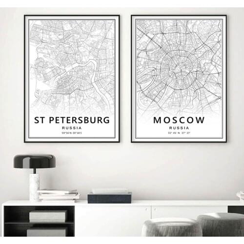 Modern Moscow St Petersburg City Map Russia Canvas Prints Painting Wall Art Pictures Posters for Living Room Home Decorative
