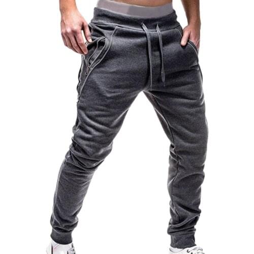 Sport Men Pants Solid Color Drawstring Pants Trousers Zipper Pocket Running Sweatpants Mens Clothing костюм мужской 2021