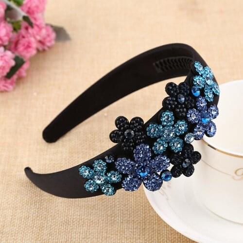 Korean Simple Headwear Vintage Cute Australia Rhinestone Flowers Wide Hairbands for Girl Women Trendy Headdress Hair Accessories