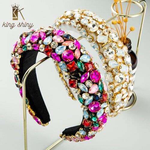 Gorgeous Colorful Geometric Crystal Headband Hand Made Full Diamante Padded Thick Sponge Hair Band Bridal Wedding Tiara Crowns