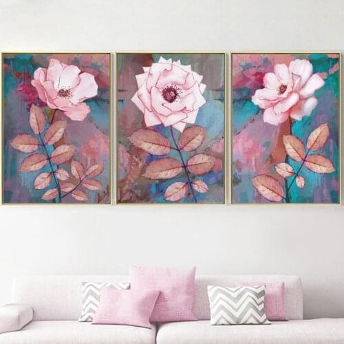 Vintage Pink Rose Flower Wall Art Abstract Leaf Canvas Painting Colorful Background Posters and Prints Pictures Home Decoration