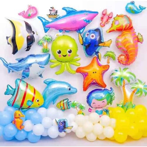 Ocean theme aluminum foil toy balloon large marine animal balloon cartoon fish balloon mermaid birthday party decorations