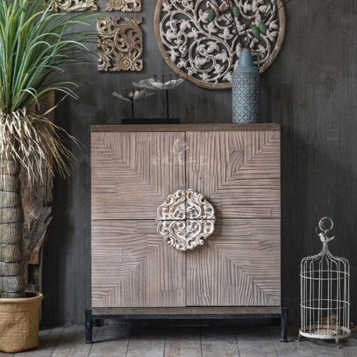 American Country Vintage Engraving Iron Cabinet Homestay Hotel Living Room Decoration Entrance Cabinet Bedroom Storage Cabinet