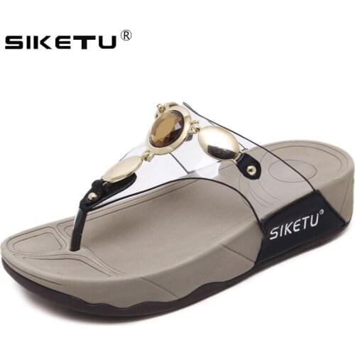 SIKETU 2021 Summer Women Shoes Flat Platform Slipper Bohemia Crystal Flip-flops Sandals Ladies Beach Shoes Woman Slides WSH2411