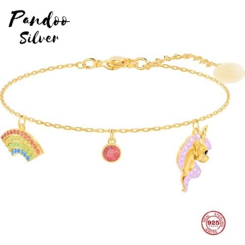 PANDOO Fashion Charm Pure 925 Silver Original 1:1 Copy, Cute Unicorn Exquisite Wild Bracelet Female Luxury Jewelry Gifts