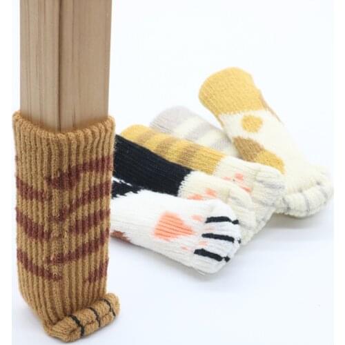 4Pcs/set Cat Paw Table Foot socks Chair Leg Covers Floor Protectors Non-Slip Knitting Socks For Furniture Cartoon Home Decor