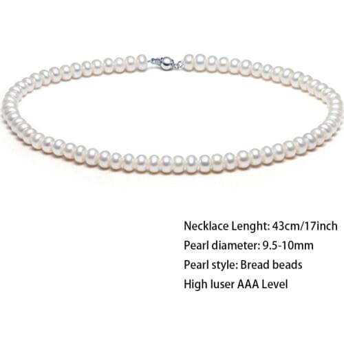 43cm 17inch 9.5-10mm freshwater pearl beads chokers necklace with elegant gift box classic style