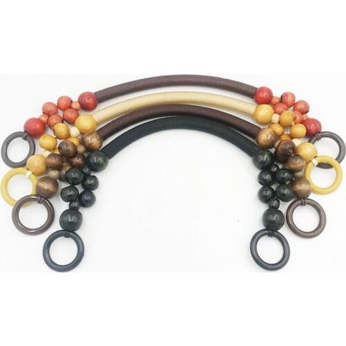 46cm Wood Purse Handle DIY Replacement Wood Plastic Bead Rope Bag Strap Handle Shoulder Belt for Handbag