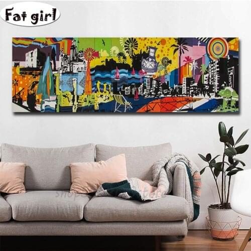 5D Abstract City Landscape Wall Art diamond painting diy mosaic square round embroidery modern home decor handmade hobby gift