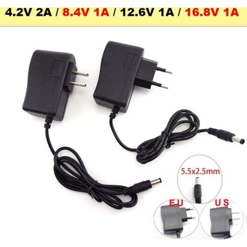AC 100-240V Power Supply Adapter DC 8.4V 12.6V 16.8V 1A 1000MA 4.2V 2A 5.5*2.5mm for 18650 Lithium Battery Charger